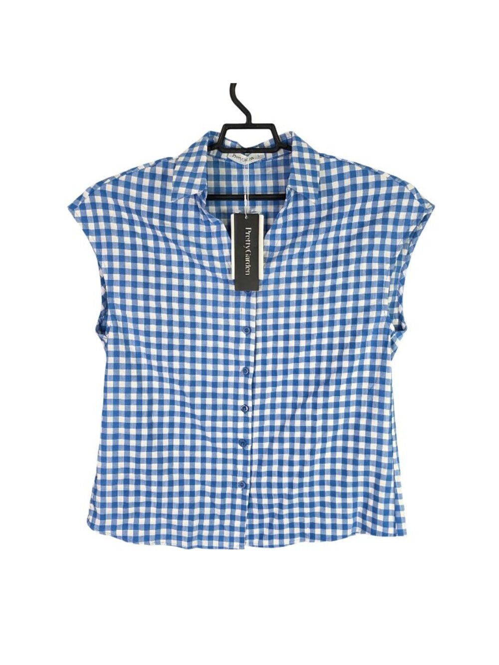 Womens PrettyGarden Blue & White Gingham Button Up Sleeveless Shirt Size S